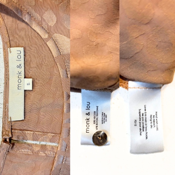 monk & lou Light Mocha Flutter Sleeve Adair Blouse Size S - Picture 6 of 6